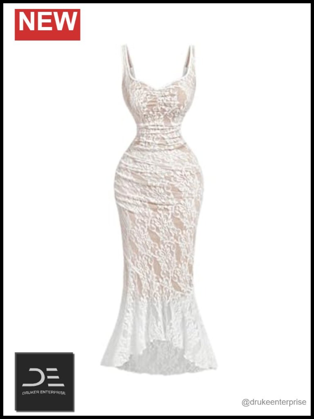 Women's Lace Fishtail Midi Dress Wedding Guest Cocktail